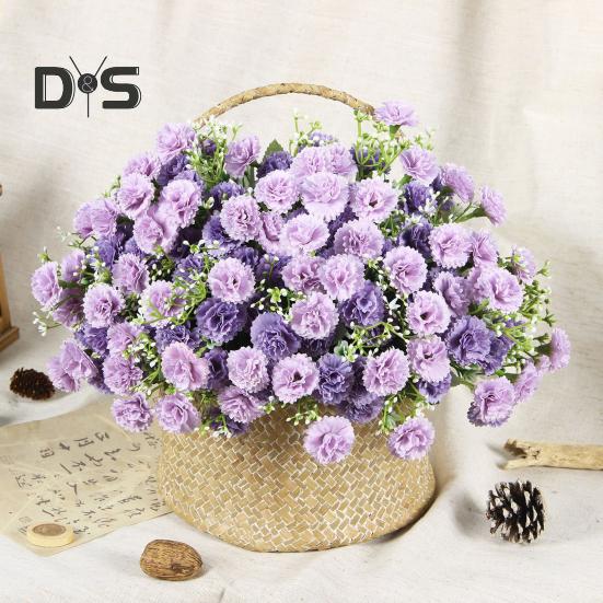 Artificial Carnation 20 Heads Realistic Fake Silk Flower Wedding Party Home Office Table Centerpiece Faux Floral Plants Branch Decoration