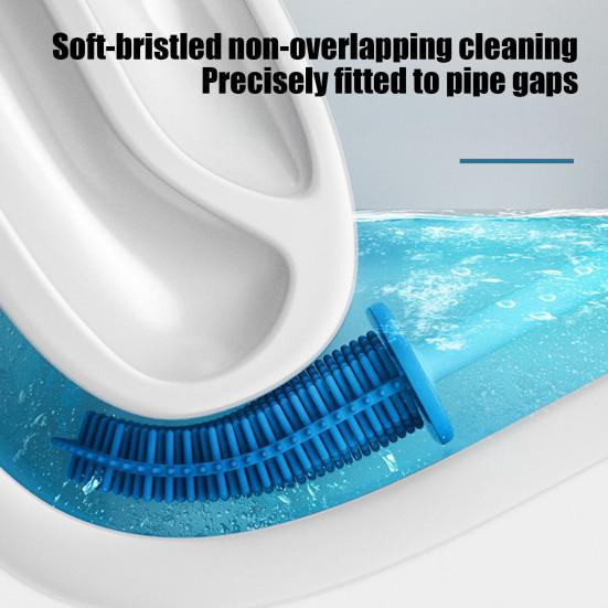 Silicone Toilet Brush Set with L-Shaped Head Long Non-Slip Handles Wall Mounted Holder Compact Bowl Cleaner Brush