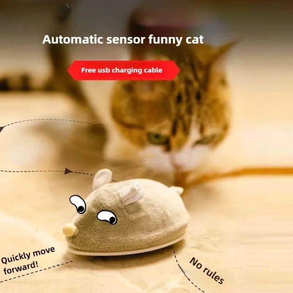 Interactive Mouse Moving Cat Toy Squeaky Plush Mouse Kitten Toy  Playing Game