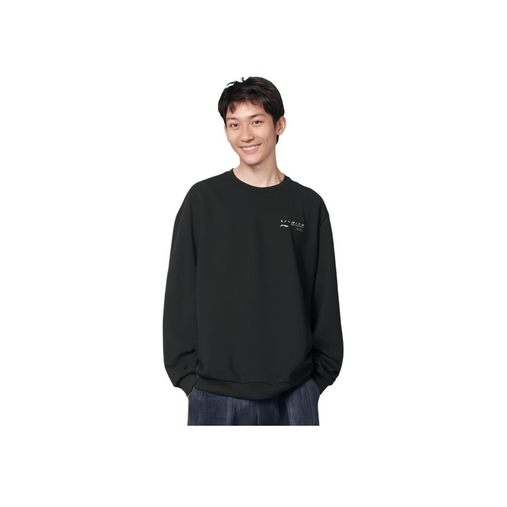 Li Ning Comfortable Casual Simple Letter Round Neck Pullover Long Sleeve Sweatshirt Men Sweatshirt Black AWDU165-1