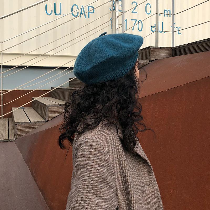 Hat Women's Winter Cashmere Beret Knitted Wool Bud Painter Hat Autumn Retro British Japanese Korean Style Trend