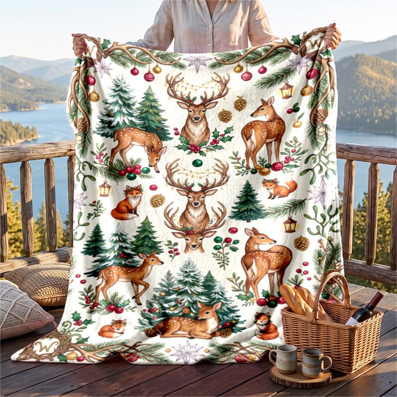 Christmas Flannel Throw Blanket Soft Warm Cozy For Sofa Bed Indoor Home Use Great Holiday Gift