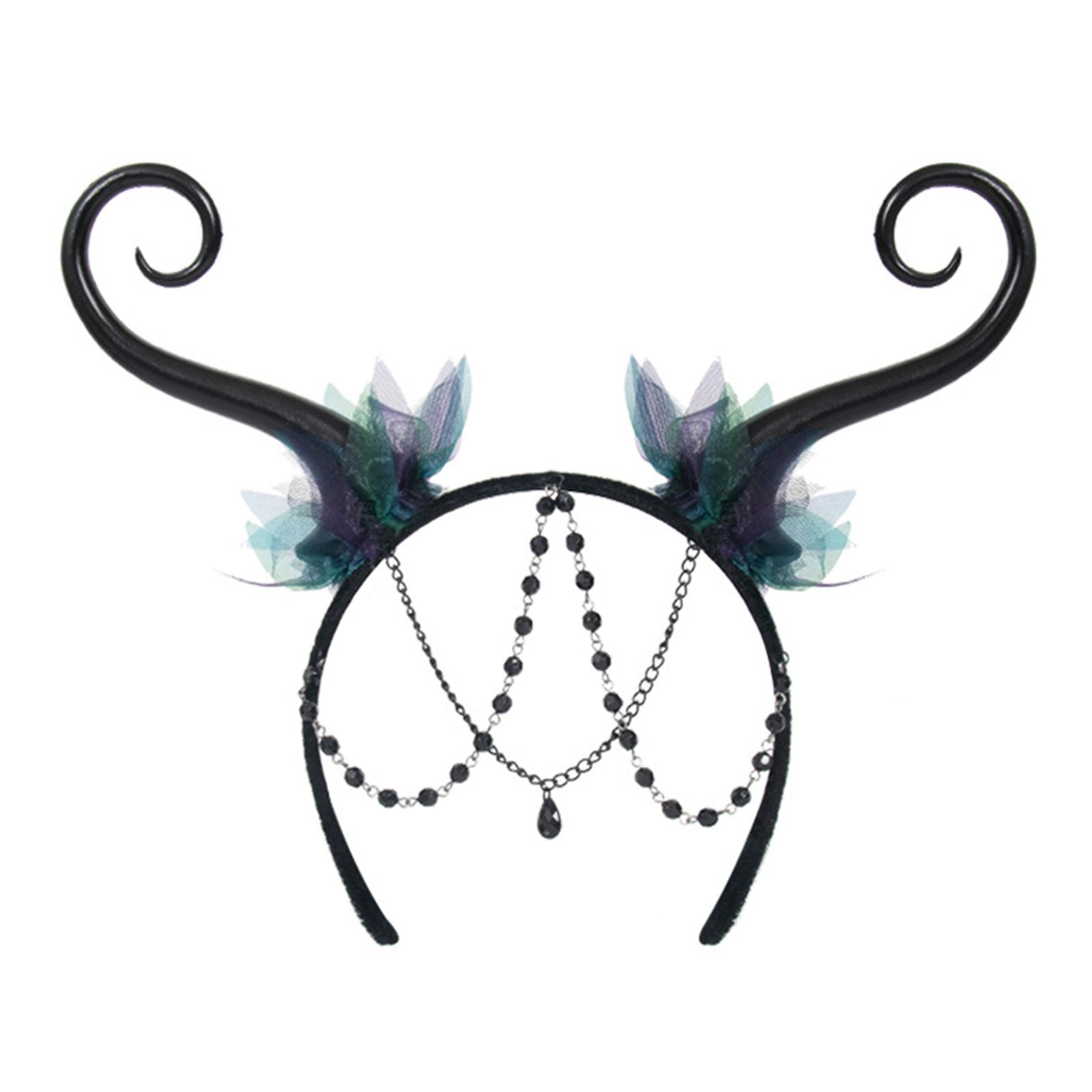 

Готический рог ведьмы с кисточками, черные хрустальные бусины, косплей, ролевая игра на Хэллоуин, головной убор, выпускной вечер, живое шоу чёрный