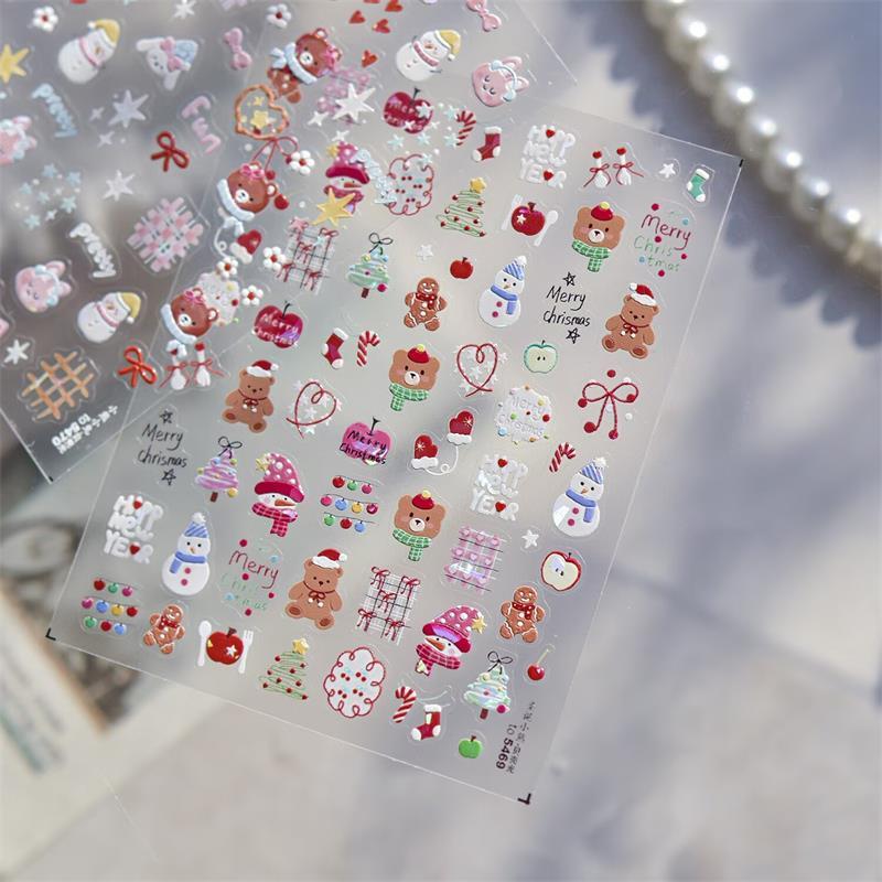 

Sweet Christmas Tree Snowman Bear Bunny Animals Nail Stickers Elegant Women Flaming Heart Diy Nail Art Sticker Manicures Decals A4