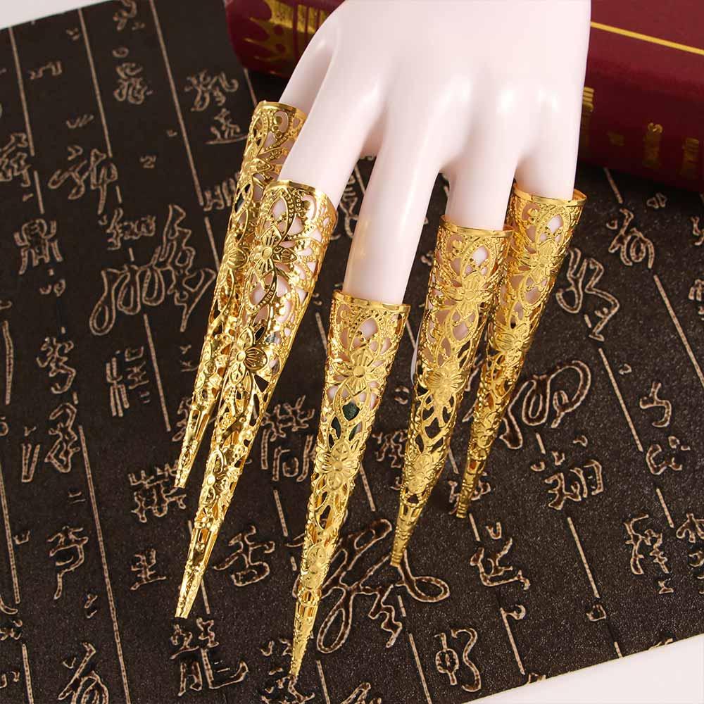 Chinese Ancient Costume Belly Dance Accessories Nail Rings Set Knuckle Rings Finger Tip Protection