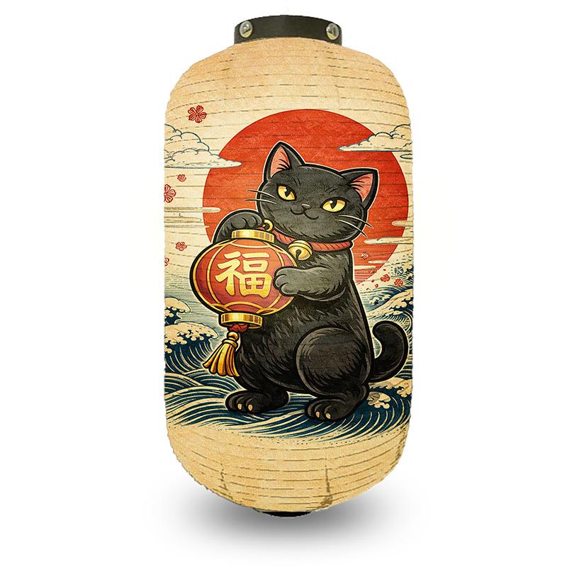 Japanese Style Lantern Japanese Hanging Happy-neko Lanterns Cloth Long Traditional Restaurant Bar Hotel Festival Decoration