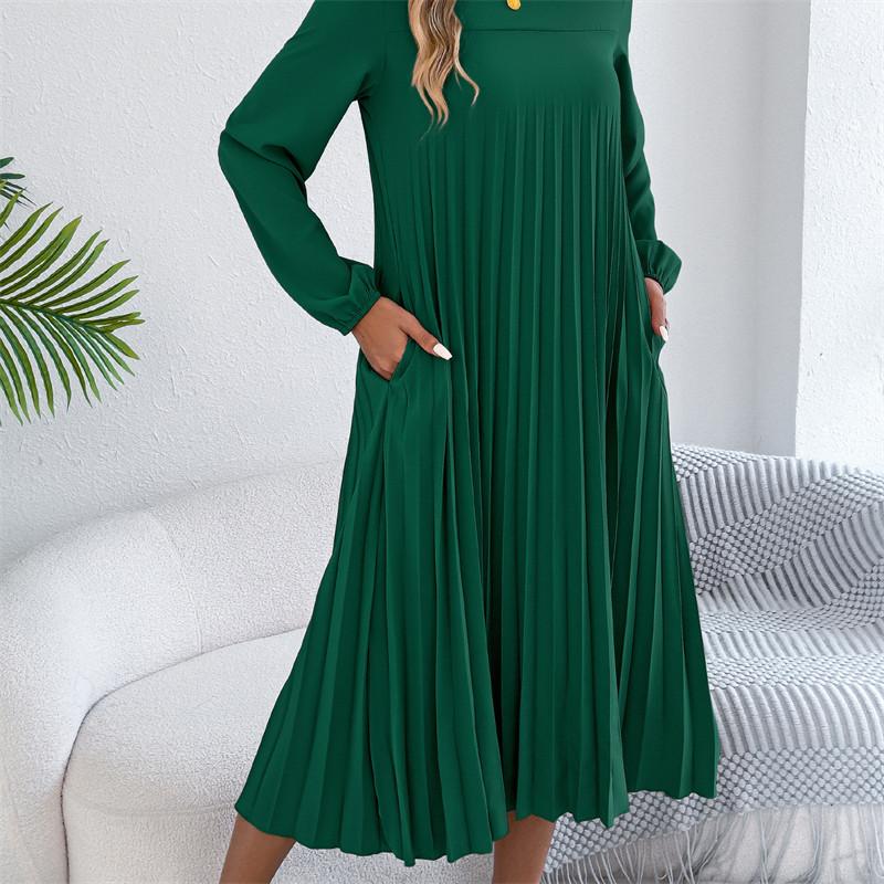 

2026 Spring/Summer Women s V-neck Long sleeved Sexy Split Dress S-XL XL зелений