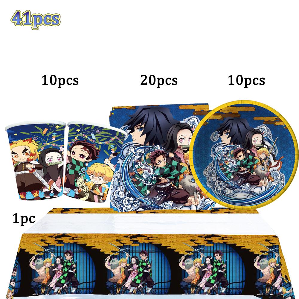 Kimetu No Yaiba Kids Birthday Party Decoration Tableware Paper Cups Plates Napkins Demon Slayer Theme Baby Shower Boys Supplies