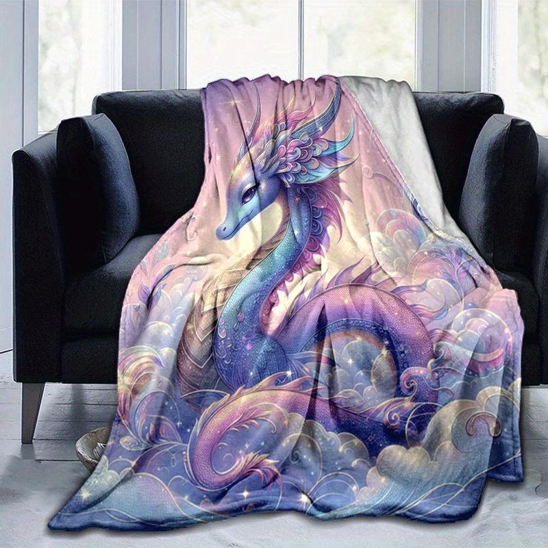1 Stück Leichte Flanelldecke mit Drachenmuster, Bequeme und Warme Decke, für Camping, Schlafsofa, Couch, Büro, zu allen Jahreszeiten