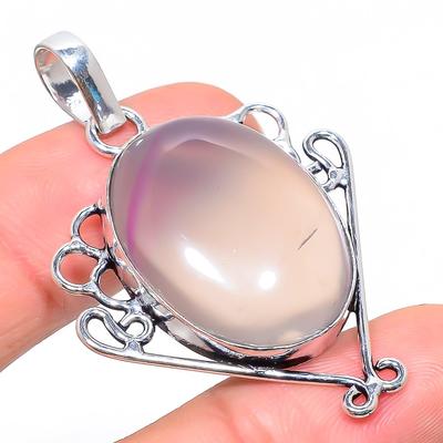 Natural Chalcedony Gemstone Handmade 925 Sterling Silver Pendant 2.01" C4H26