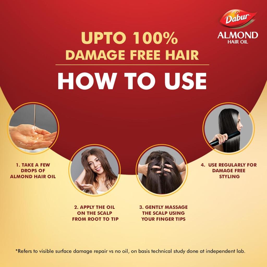Dabur Almond Hair Oil Pack Of 2 | 500ml Each | With Vitamin E, Keratin & Soya Protein | Non Sticky Formula For Smooth, Soft