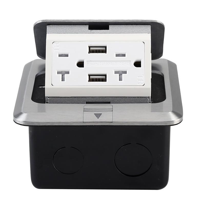 20A Pop-Up Hidden Ground Socket USB Charging Socket Aluminum Alloy Waterproof Floor Socket