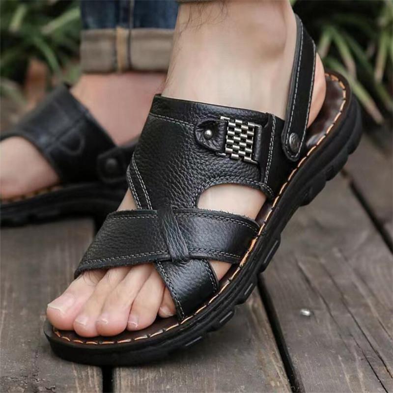 Men's Sandals 2025 Summer New Hot Selling Waterproof Non-slip Genuine Leather Sandals Soft Sole Slippers Breathable Casual Shoes