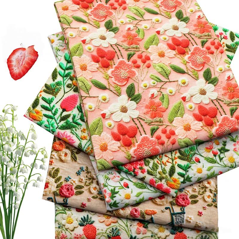 50x145cm Strawberry Flower Printed Material DIY Clothing Fabric Tablecloth Decorative Cloth Wedding Party Dress Clothing Supplie