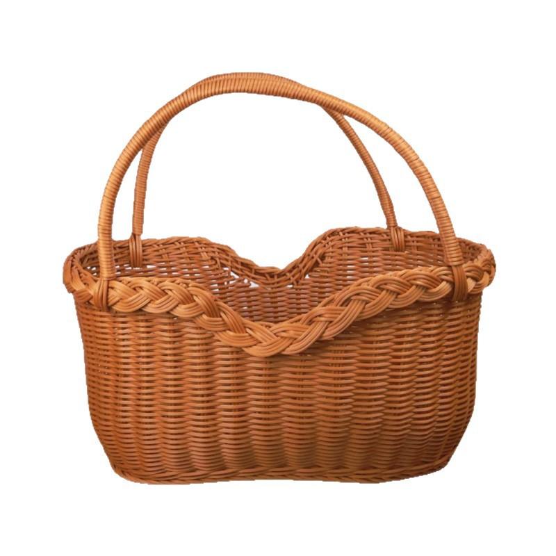 Handwoven Imitation Rattan Picnic Vegetable Shopping Harvest Basket Handle Rustic Style Portable Basket for Home Garden Decor L коричневый