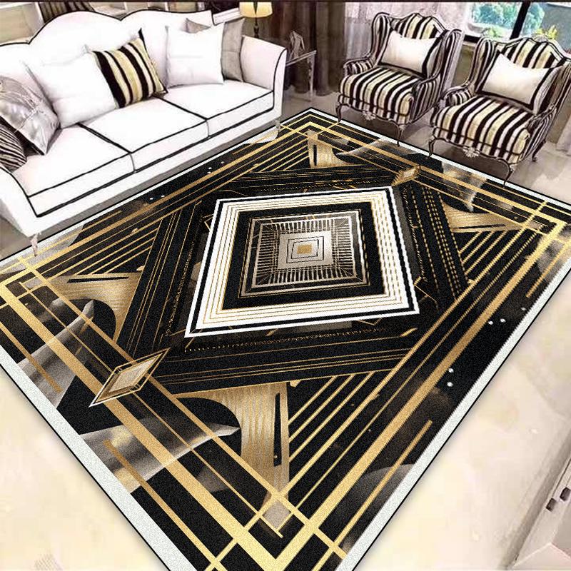 Lehký Luxus Evropský Černo-Zlatý Koberec Dekorace Obývacího Pokoje Koberce do Prostoru Pohovky pro Ložnici Šatnu Protiskluzové Pratelné Podlahové Rohože