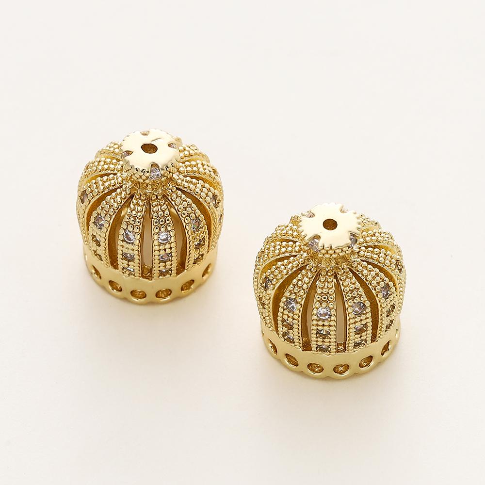 

2/4pcs/lot 14/18K Gold Color Plated Large Flower Bead Caps with Zircon Crown Beads Caps for DIY Jewelry Making Accessories 2pcs 9.5x10mm