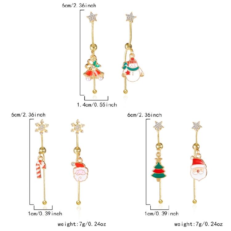 Festival Asymmetrical Snowflake Santa Earrings Women’s Holiday Dangle Jewelry Lightweight Alloy Accessories