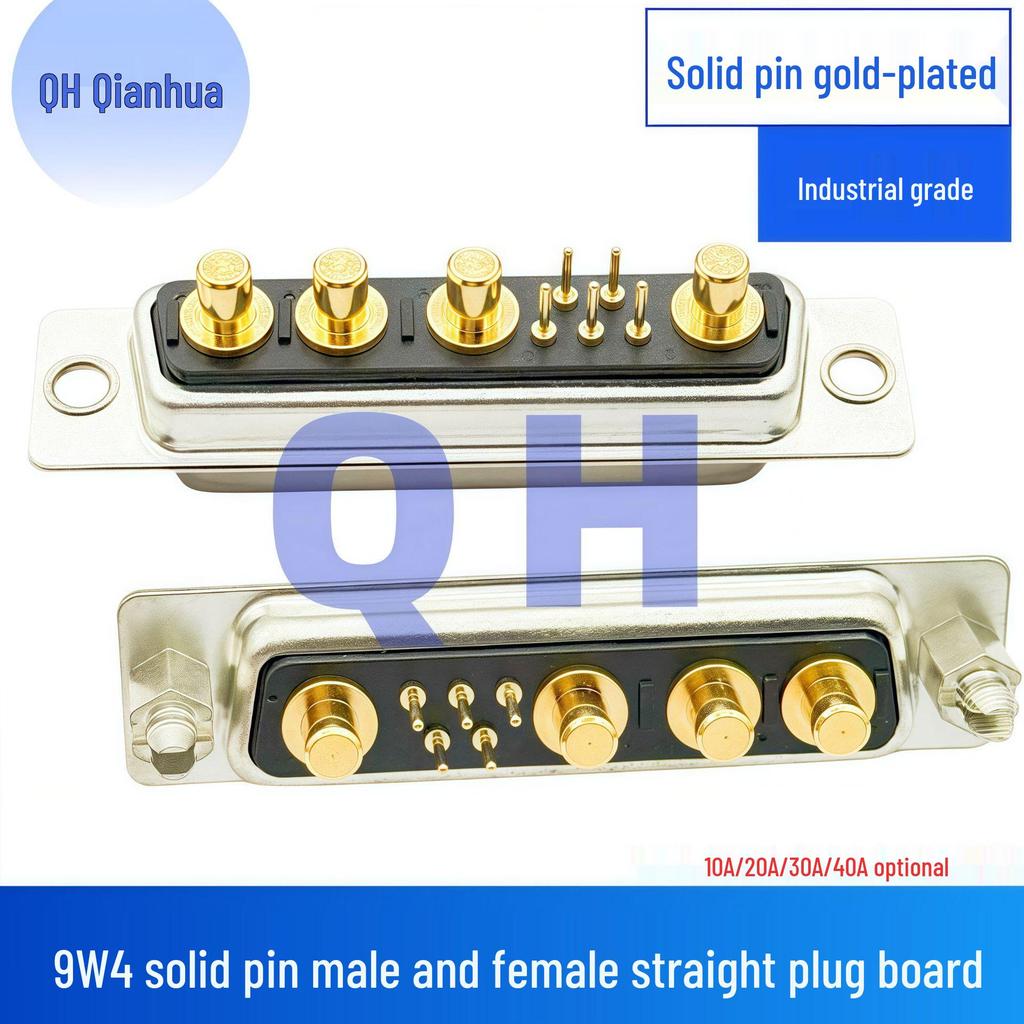 High Current 9W4 Mixed Load Male Female D-SUB Connector, 5+4 Pin, Straight Through, Rivet Spear, Solder Board Type