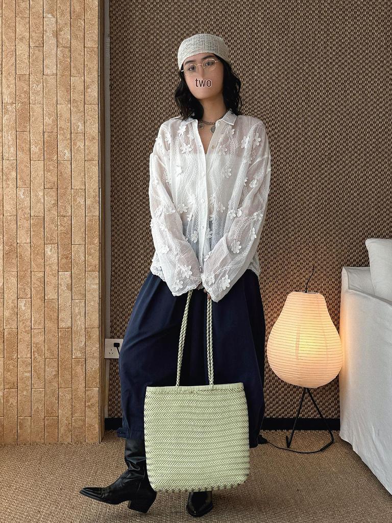 Xu Man Spring Korean Fashion 3D Flower Sheer Cardigan Top