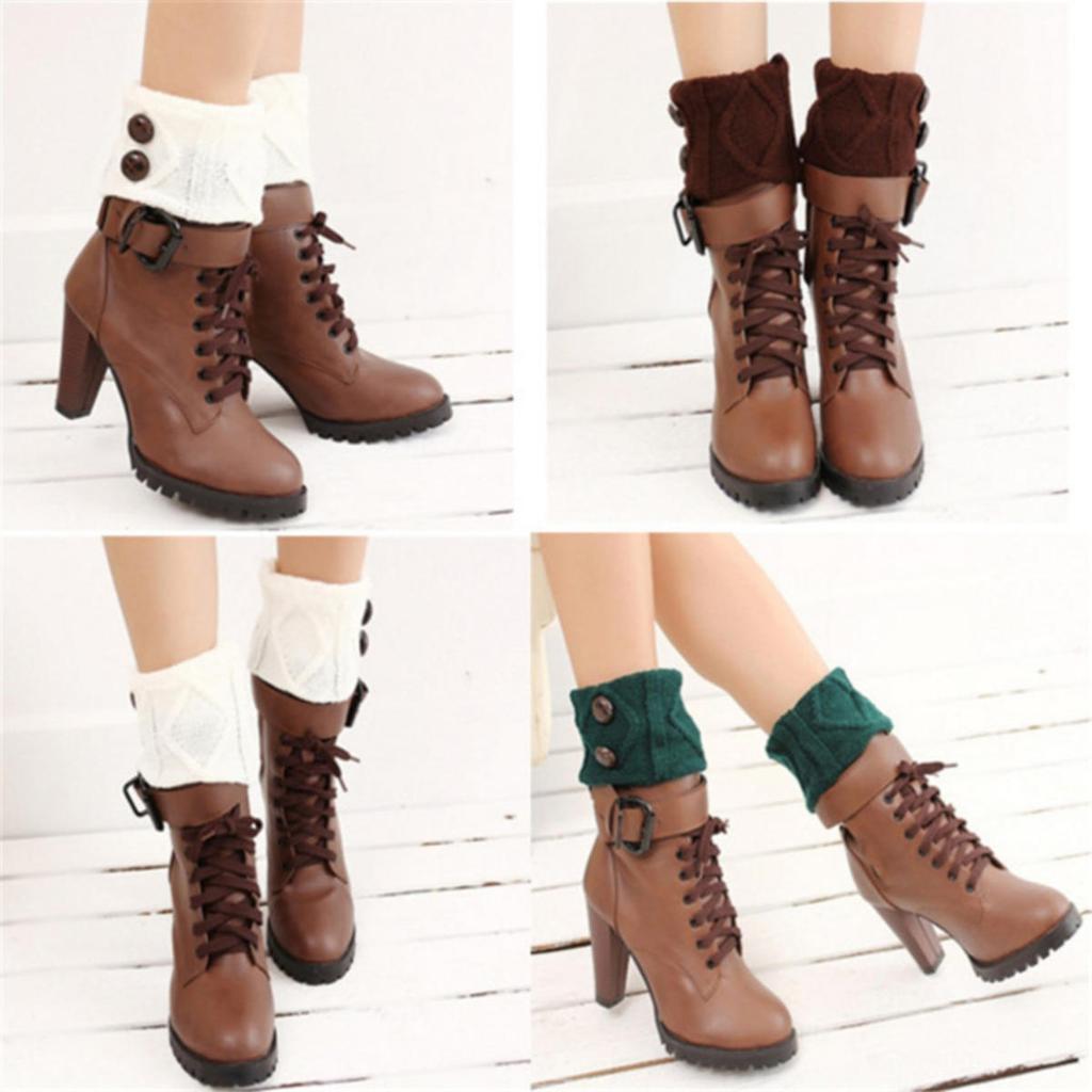 Autumn Winter Women Leg Warmers Socks Solid Color Sports Outdoor Knitted Boot Toppers 2 Button Fashion Boot Cover
