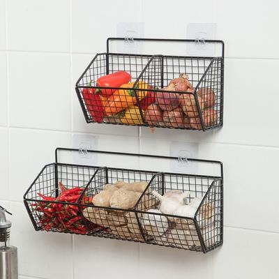 Wall Mounted Kitchen Organizer Fruit Vegetable Condiments Storage Rack Punch-Free Drain Basket Grocery Tray Kitchen Shelf
