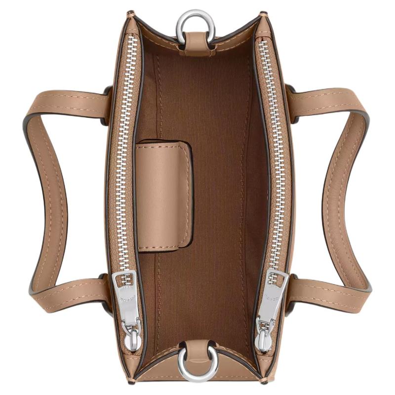 COACH Nina 17 Tonal Logo Magnetic Snap Refined Calfskin Shoulder Crossbody Tote Small Women's Silver and Tan