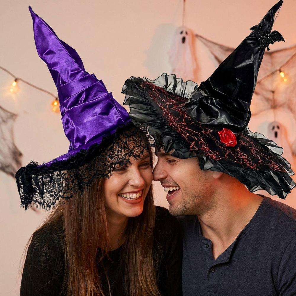 with Bat Spider Web Twisted Wizard Cap Gothic Glitter Pleated Wizard Hat Children/Adult