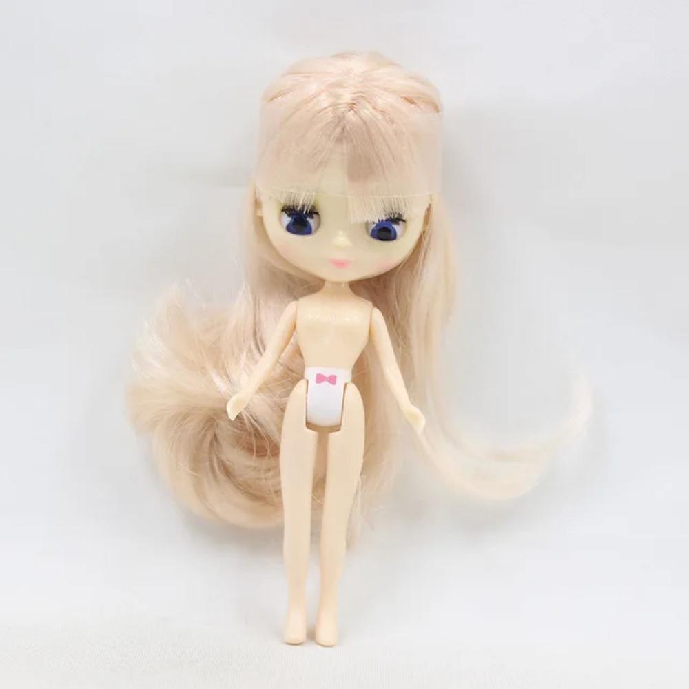 Mini Blyth with bangs nude doll 10CM different hair color with random dress cloes eyes normal body DIY fashion toys