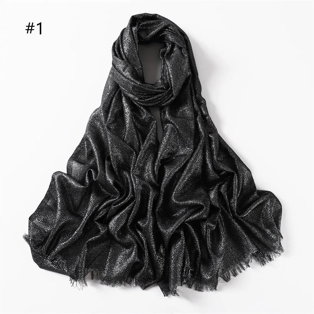 New Fashion Glitter Hijab Cotton Scarf Wraps Autumn Headscarf Shawls Muslim Scarf For Women Shimmer Fringe Scarves Instant Hijab