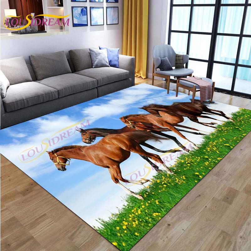 3D Running Horses Carpet Animal Rug for Home Living Room Sofa Colorful Horse Floor Mats Child Bedroom Decor Kids Play Carpets