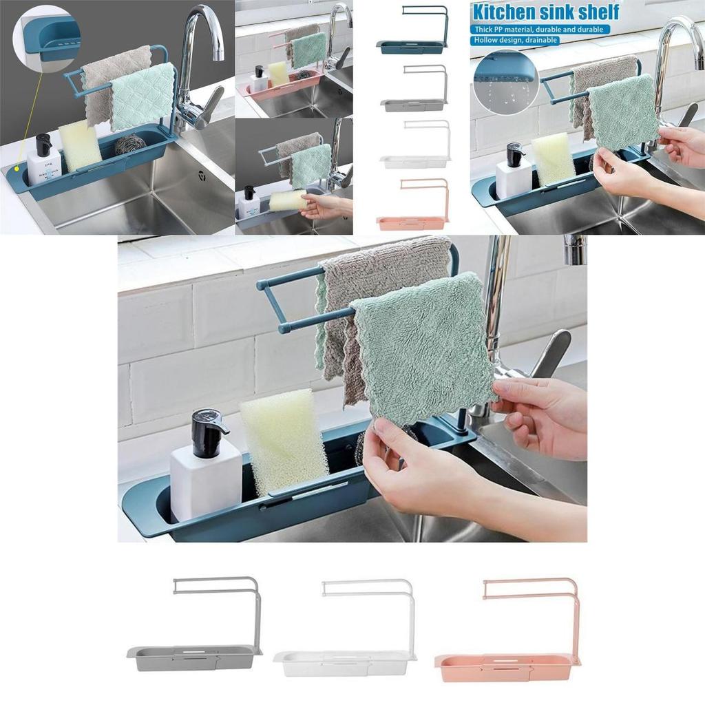 Expandable Telescopic Sink Rack Holder With Adjustable Storage For Kitchen Essentials