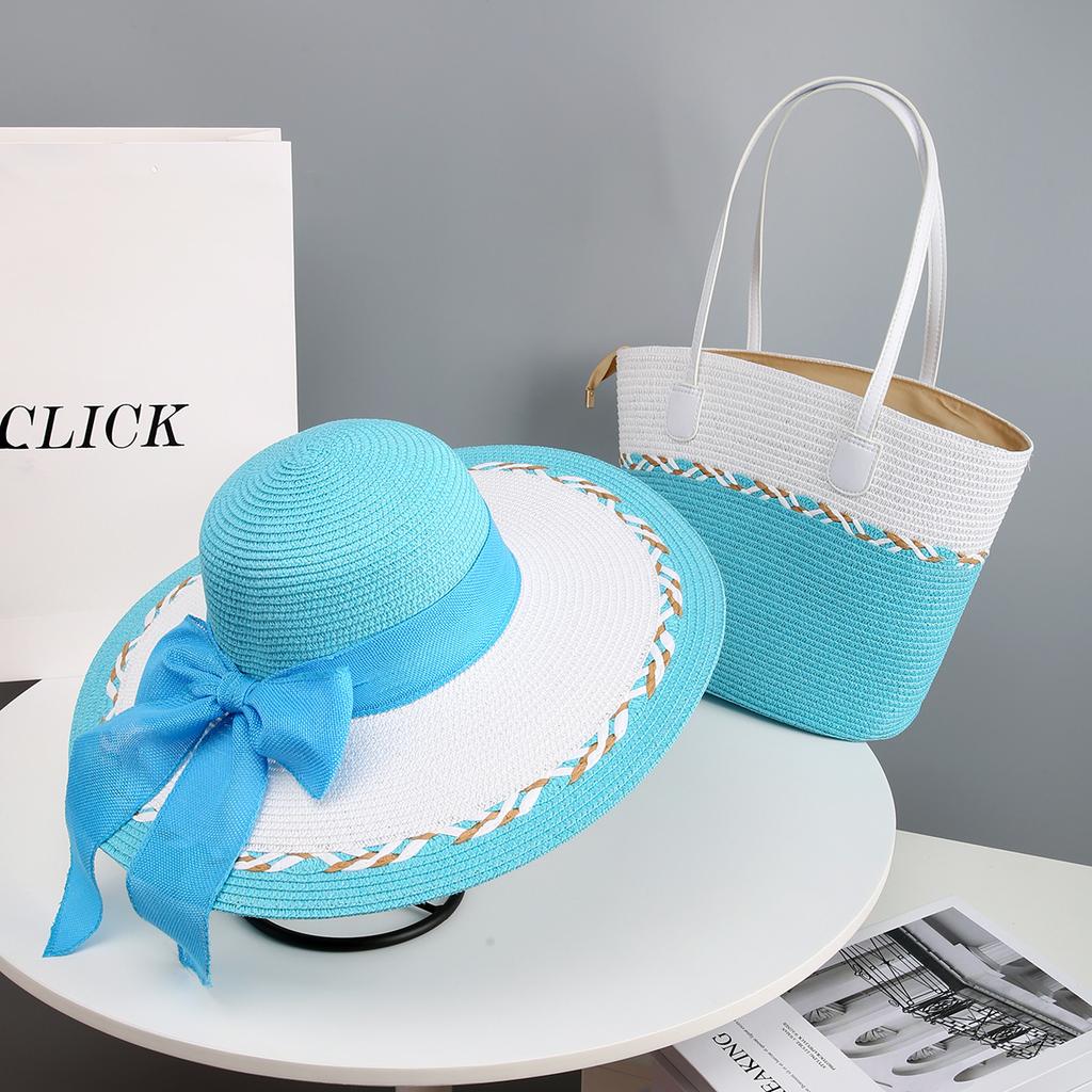 New Woven Straw Hat Bag Set Women's Seaside Beach Vacation Hat Woven Sun Hat