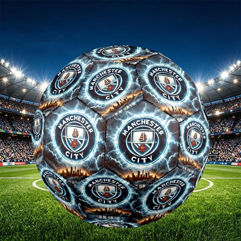 Football Team City FC Print Size 5 Soccer Ball, PU Wear Resistant Football for Match Training and Daily Practice, Birthday Gift for Soccer Fans