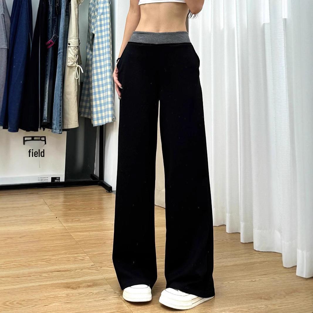 

Женские спортивные брюки больших размеров черного цвета с широкими штанинами: Весенний кэжуал, стройнящий, свободный крой для фигуры типа «груша» Extra Large [Premium] чёрный