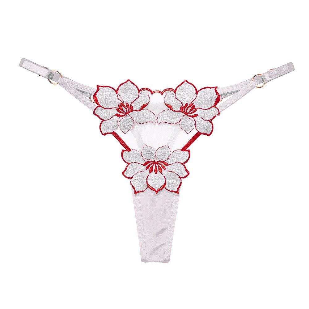 Transparent Flower Embroidery For Girls Korean Underwear Women Panties T Back Thongs String Briefs