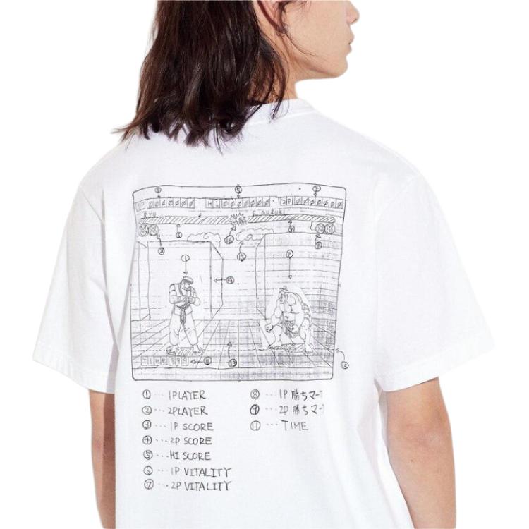 Uniqlo Street Fighter Collaboration SS24 Hand-Drawn Pattern Printed Crew Neck Short Sleeve T-Shirt Unisex Tops White 470741-00