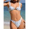 Blumenmuster Bandeau Bikini Damen Badeanzug Damen Bademode Zweiteiliges Bikini-Set Hoches Beinausschnitt Badegast Badeanzug Schwimmen Dame
