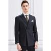 Men's Slim Fit Double-Breasted Gray Striped Suit - British Style Business Casual/Formal Tuxedo for Groom or Wedding.
