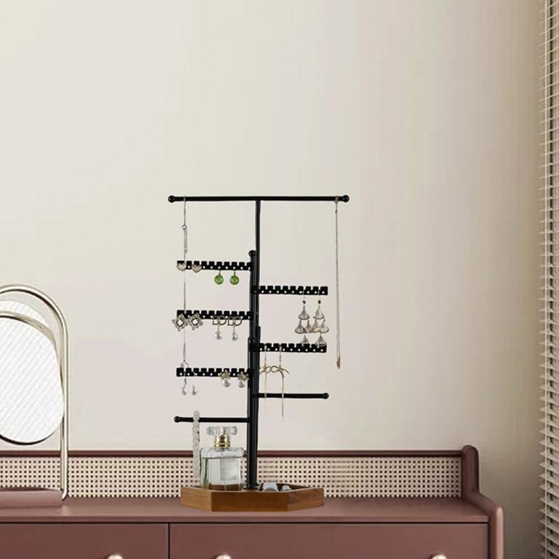 5-Tiers Jewelry Display Organizer Telescopic Earrings Necklaces Bracelets Holder with Wooden Tray Fashion Gift for Women