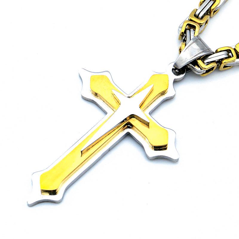Pingente de Cruz de Aço Inoxidável Cruz de Três Camadas Vintage Novo Colar Cubano