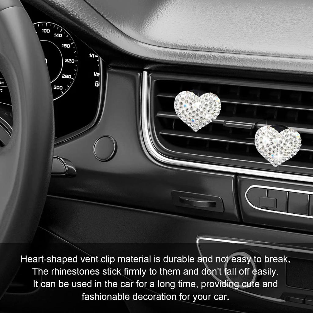 RBOKO 2pcs Car Air Vent Clips,Bling Crystal Heart Charm Car Air Vent Clip,Car Air