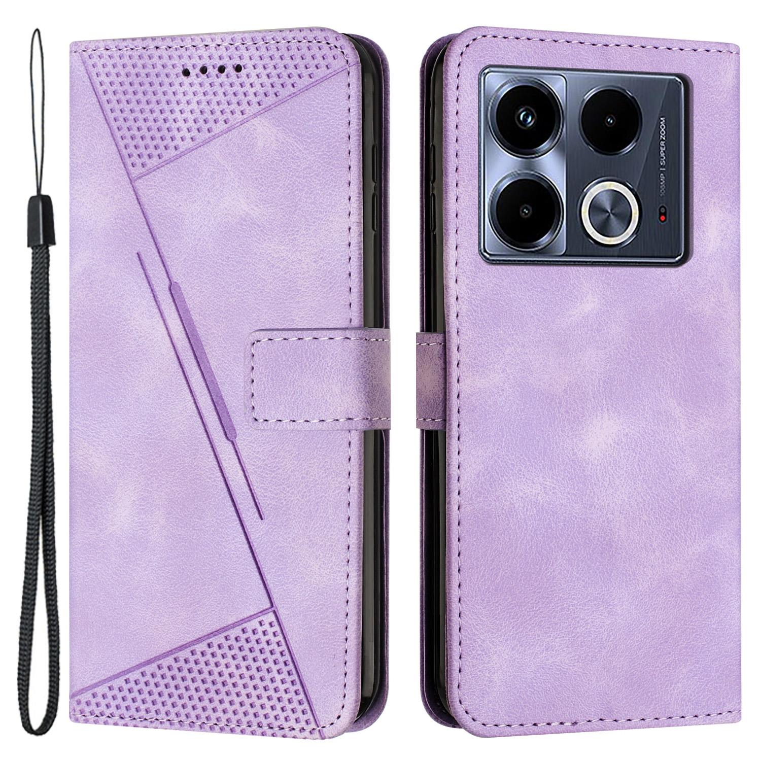 

For Infinix Note 40 5G Case Triangle Imprinted Leather Card Slots Phone Cover Magnetic Clasp Purple