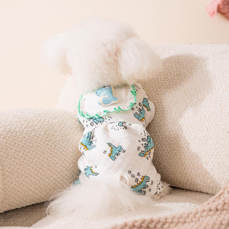 Autumn and Winter Dog Cotton Cartoon Printed Belly Coat Cat Belly Coat Medium and Small Dog Home Clothes Pet Clothes