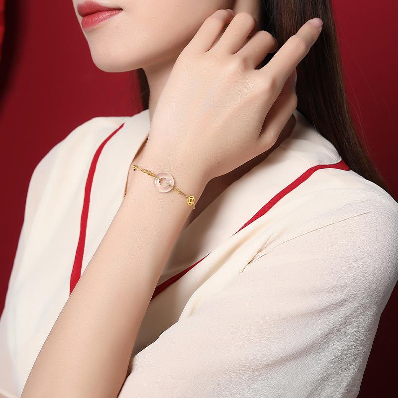 S925 srebro bransoletka z zapięciem zabezpieczającym kobieta Retro chiński szykowny wisiorek z chalcedonu rok życia czerwona lina lina na rękę geometryczna biżuteria ręczna