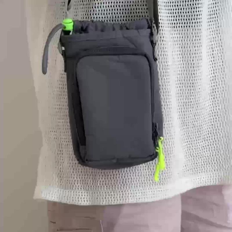 Adjustable Strap Nylon Crossbody Bag with Bottle and Phone Pocket, Zipper Closure - Available in Orange, Light Green, Light Blue, Gray, Black