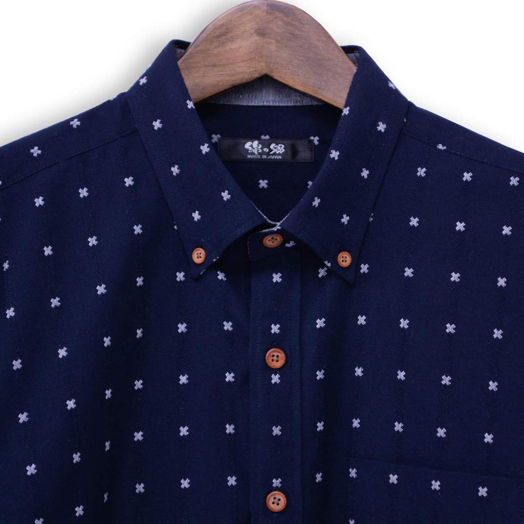 Watanosato Long Sleeve Dobby Made in Kurume White Button-Down Shirt, Weave, Japan, (Size L/Color Batten)