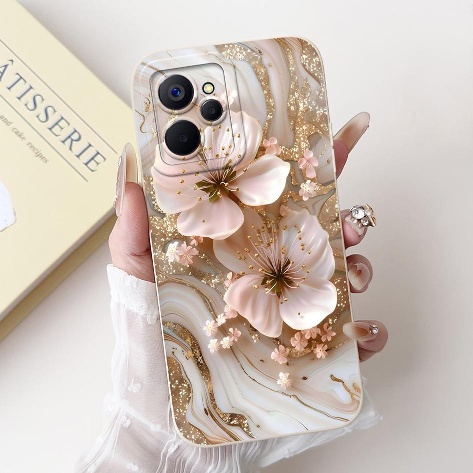 For Realme 9i Case Cool Fashion Flower Marble Sunset Soft Liquid Silicone Lens Protective Cover For Realme 9i 5G Realme9i Bumper