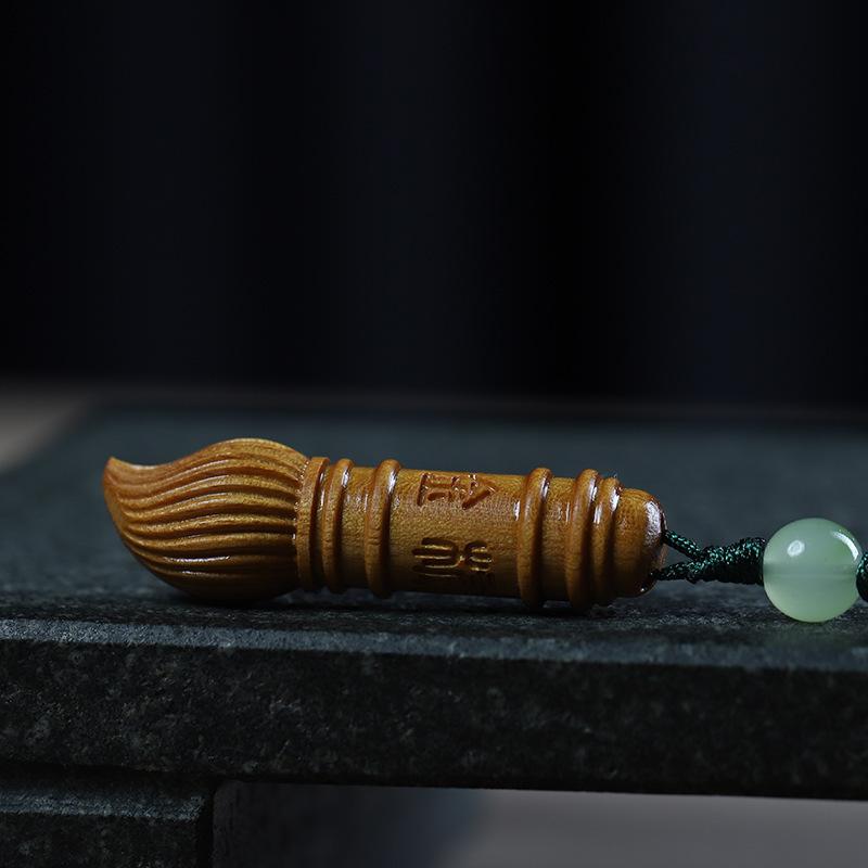 Green Sandalwood Wenchang Brush Pendant Keychain - Unisex Gift Ornament