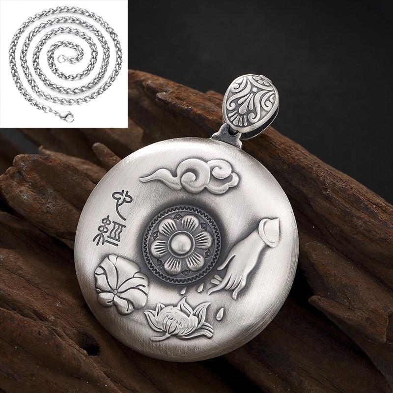 Copper Crystal Om Mani Padme Hum Heart Sutra Pendant With Chain Unisex Necklace Ethnic Style